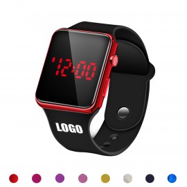 Logo Printed Elegant Sports Watch With Red Digital Square Dial