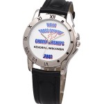 Watch designed with chrome bezel decorated with Roman numerals, genuine leather band, Japan movement Logo Printed