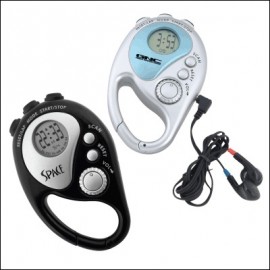 Branded Clip On FM Scan Black Radio w/ Stopwatch  Branded Clip On FM Scan Black Radio w/ Stopwatch