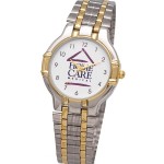 Elegant Bracelet Watch with dual tone metal case, polished bands with sliding buckle, Japan movement Logo Printed