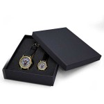 Elegant Dress Watch Set w/Gold Bezel, Genuine Leather Band & Japanese Quartz Movement Custom Imprinted