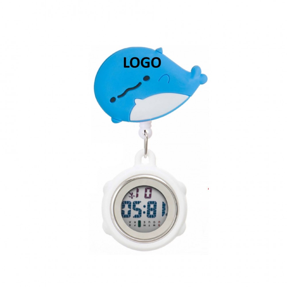 Cute Whale Silicone Pocket Clip Nurse Watch Logo Printed