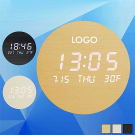 Custom Imprinted Wood Wall Digital Clock w/ Week and Calendar