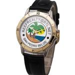 Elegant Design Watch with polish 2 tone watch case, black straps, quartz movement Branded