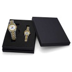 Designer Bracelet Watch Set w/Gold Tone Brass Ring & Stainless Steel Bracelet Band Branded