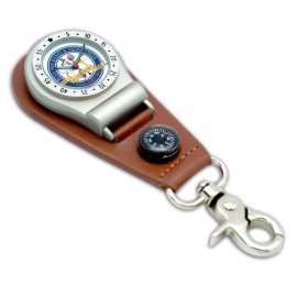 Logo Printed Unisex Clip-On Watch with matt finish chrome case, black leather badge with mini compass  Logo Printed Unisex Clip-On Watch with matt finish chrome case, black leather badge with mini compass