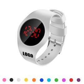 Branded Round Watch With Red Digital Dial