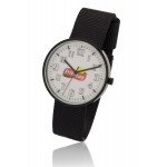 1.55 Inches Round Screen Watch with Polished Black Case, Black Nylon & Leather Straps. Custom Imprinted