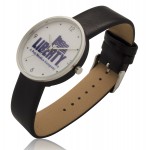 Logo Printed 1.55 Inches Round Screen Watch with Dual Tone Case, Black Leather Straps. Quality Japan movement