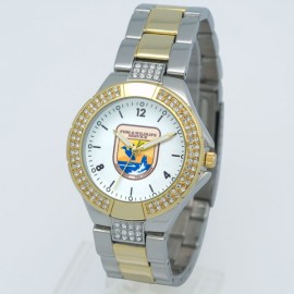 Custom Imprinted Sparkling Man Bracelet Watch with glittering crystals on bezel & secure clasp closure,Japan movement