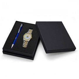 Custom Imprinted Designer 2-Tone Bracelet Watch Set with Polished Aluminum Pen