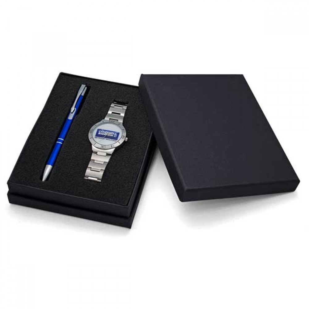 Sporty Design Bracelet Watch set with polished Aluminum Pen Branded Sporty Design Bracelet Watch set with polished Aluminum Pen Branded