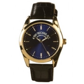 ABelle Promotional Time Berkeley Men's Gold Watch w/ Leather Band Logo Printed  ABelle Promotional Time Berkeley Men