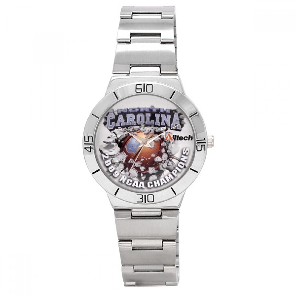 Sporty Design Bracelet Watch with matching silver tone band & secure clasp closure, Japan movement Custom Imprinted Sporty Design Bracelet Watch with matching silver tone band & secure clasp closure, Japan movement Custom Imprinted