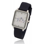 Logo Printed Big Dial Silver Rectangle Watch with Fashion Nylon & Leather Straps, Japan quartz movement.