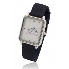 Logo Printed Big Dial Silver Rectangle Watch with Fashion Nylon & Leather Straps, Japan quartz movement.