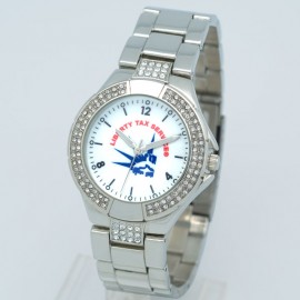Logo Printed Sparkling Man Bracelet Watch with glittering crystals on bezel & secure clasp closure, Japan quartz