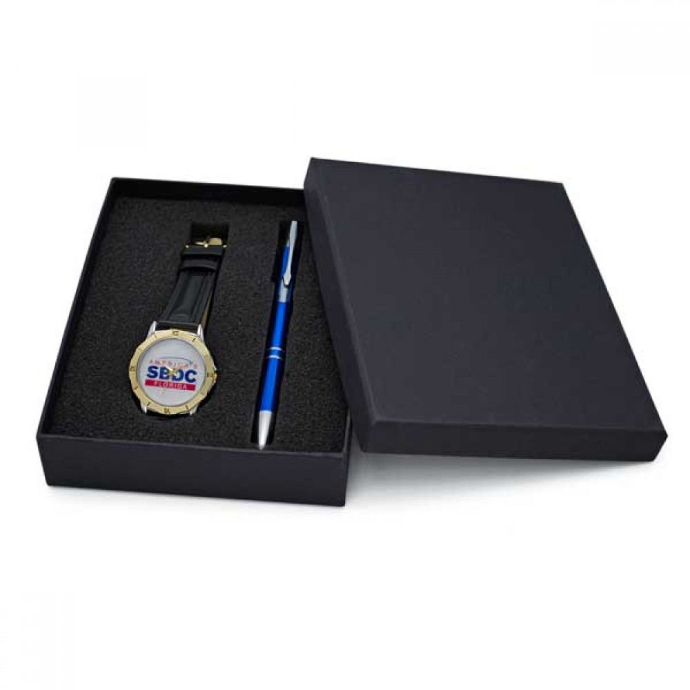 Custom Imprinted Elegant Design Watch Set with Polished Aluminum Pen