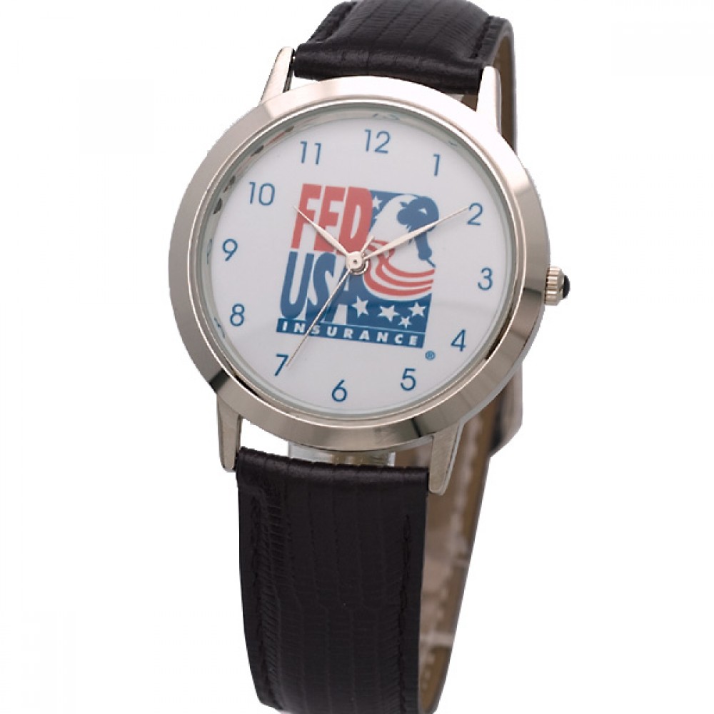Slim Designed Brass Watch with genuine leather band, Japanese quartz movement. USA assembly. Custom Imprinted Slim Designed Brass Watch with genuine leather band, Japanese quartz movement. USA assembly. Custom Imprinted