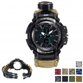 Branded Chronogra Watch and Survival Bracelet w/ Whistle and Compass