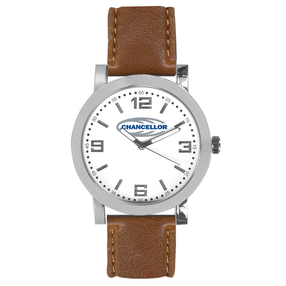 Pedre Distinction Men's Brown Strap Watch (White Dial) Custom Imprinted Pedre Distinction Men's Brown Strap Watch (White Dial) Custom Imprinted
