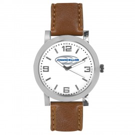 Pedre Distinction Men's Brown Strap Watch (White Dial) Custom Imprinted