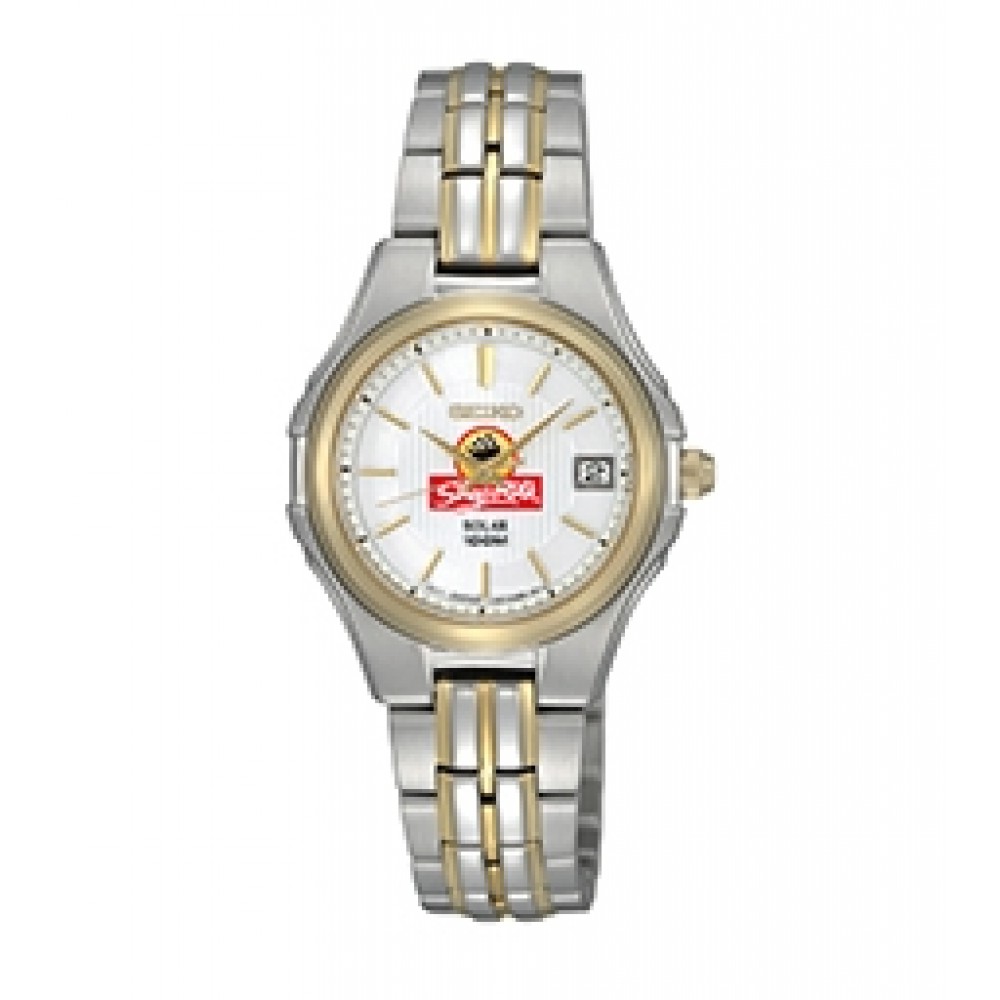 Women's Seiko Solar Watch (White/Gold Dial) Custom Imprinted Women's Seiko Solar Watch (White/Gold Dial) Custom Imprinted