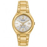 Custom Imprinted Women's Citizen Eco-Drive Gold Watch (Silver Tone Dial)