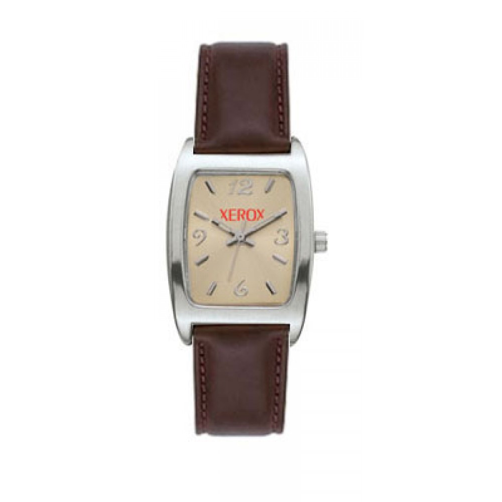 Custom Imprinted Women's Pedre Hartford Silver-Tone Watch W/ Brown Leather Strap Custom Imprinted Women's Pedre Hartford Silver-Tone Watch W/ Brown Leather Strap