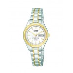 Women's Citizen Eco-Drive Two Tone Watch (Gold/White Dial) with Logo