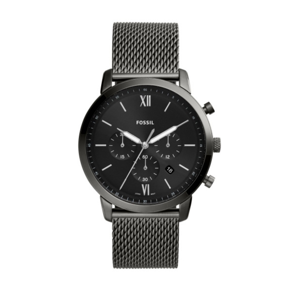 Branded Fossil Neutra Chronograph Smoke Stainless Steel Mesh Watch