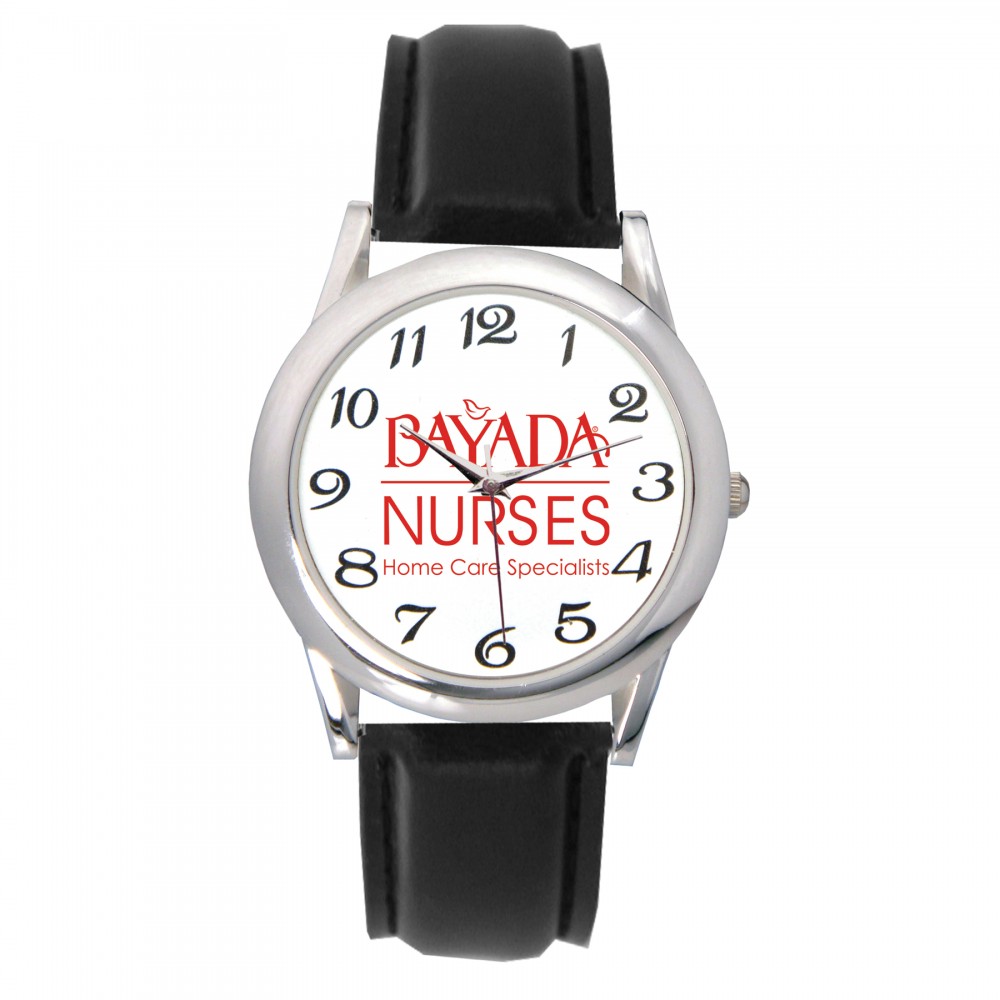 Men's Black Leather Strap Watch Custom Imprinted Men's Black Leather Strap Watch Custom Imprinted