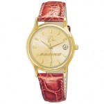 Men's Leather Band Collection Brass Watch With Date Logo Printed