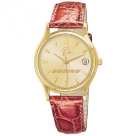 Men's Leather Band Collection Brass Watch With Date Logo Printed