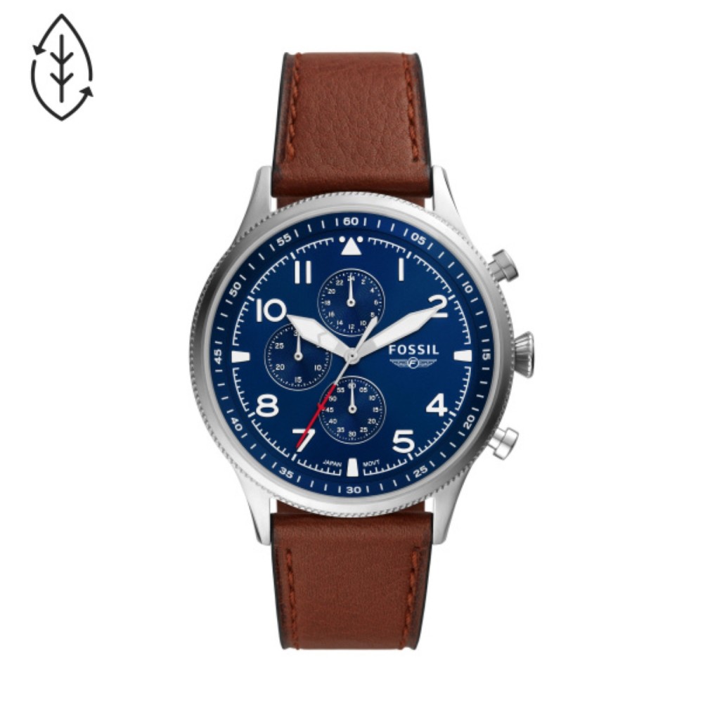 Branded Fossil Retro Pilot Chronograph Brown Leather Watch