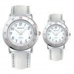 Logo Printed Leather Band Watch with Roman Numeral Case / Bezel