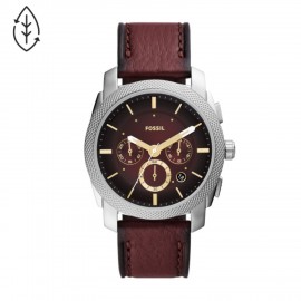 Fossil Machine Chronograph Burgundy Eco Leather Watch Logo Printed