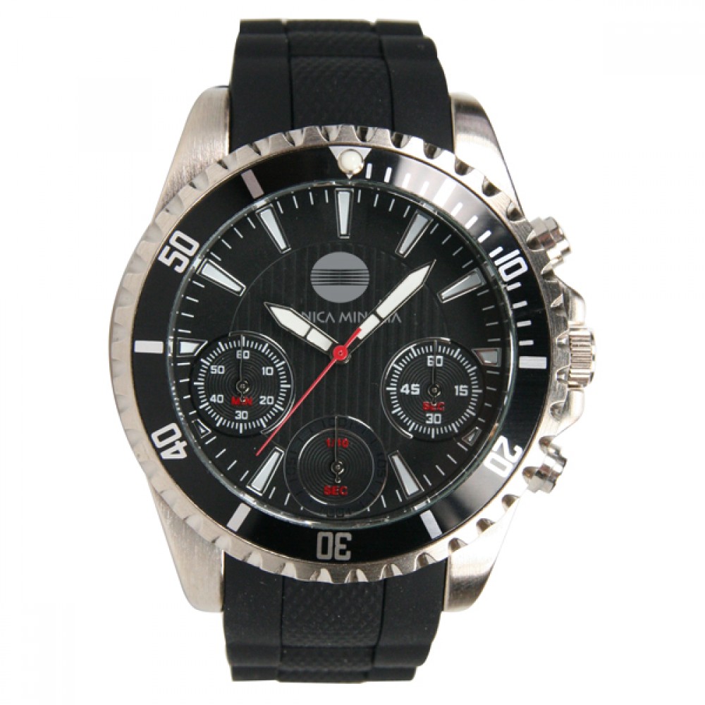 Men's Chronograph Sport Watch W/ Black Dial Logo Printed Men's Chronograph Sport Watch W/ Black Dial Logo Printed