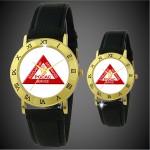 Custom Imprinted Mother of Pearl Face w/ Black Leather Strap Watch