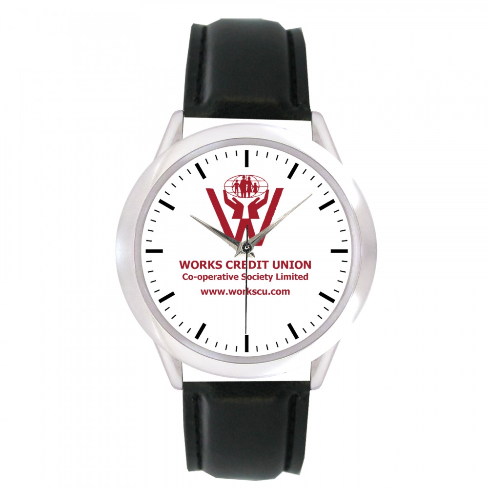 Custom Imprinted Unisex Black Leather Band Watch Custom Imprinted Unisex Black Leather Band Watch