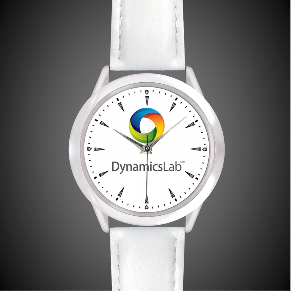 Logo Printed Unisex White Leather Band Watch Logo Printed Unisex White Leather Band Watch