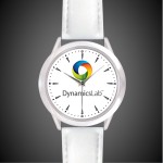 Logo Printed Unisex White Leather Band Watch