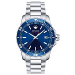 Logo Printed Movado Series 800 Men's Stainless Steel Bracelet Sport Watch W/ Blue Dial from Pedre