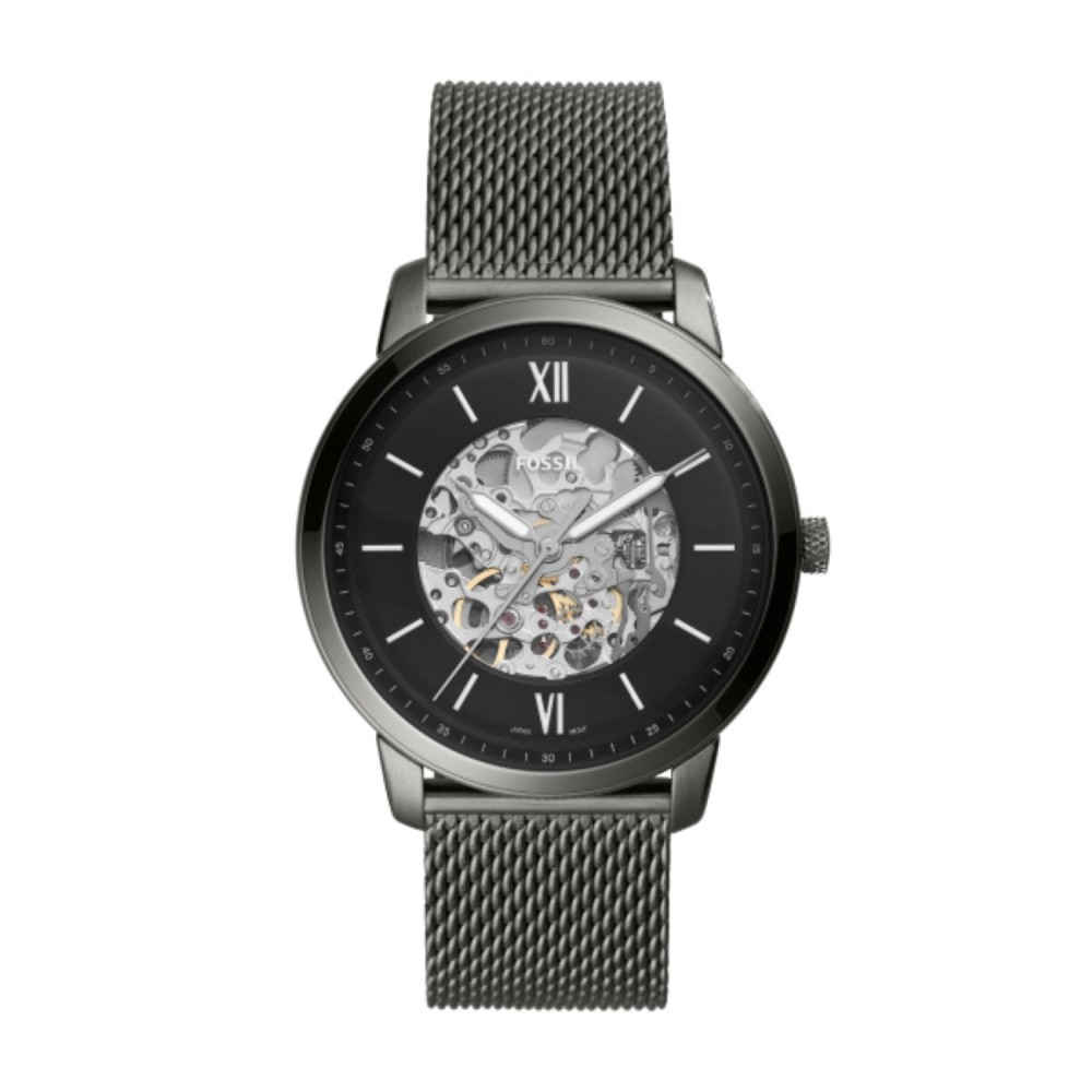 Logo Printed Fossil Neutra Automatic Smoke Stainless Steel Watch Logo Printed Fossil Neutra Automatic Smoke Stainless Steel Watch