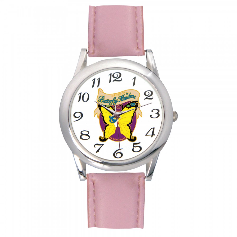 Men's Pink Leather Strap Watch Custom Imprinted Men's Pink Leather Strap Watch Custom Imprinted