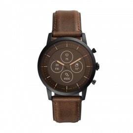 Fossil Hybrid Smartwatch HR Collider Dark Brown Leather and Rubber Logo Printed  Fossil Hybrid Smartwatch HR Collider Dark Brown Leather and Rubber Logo Printed