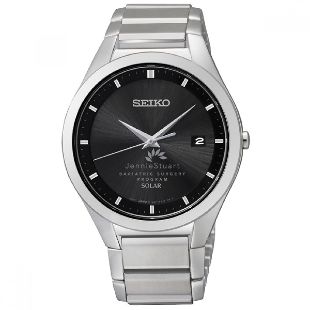 Branded Seiko Men's Solar Stainless Steel Bracelet Watch W/ Black Dial Branded Seiko Men's Solar Stainless Steel Bracelet Watch W/ Black Dial
