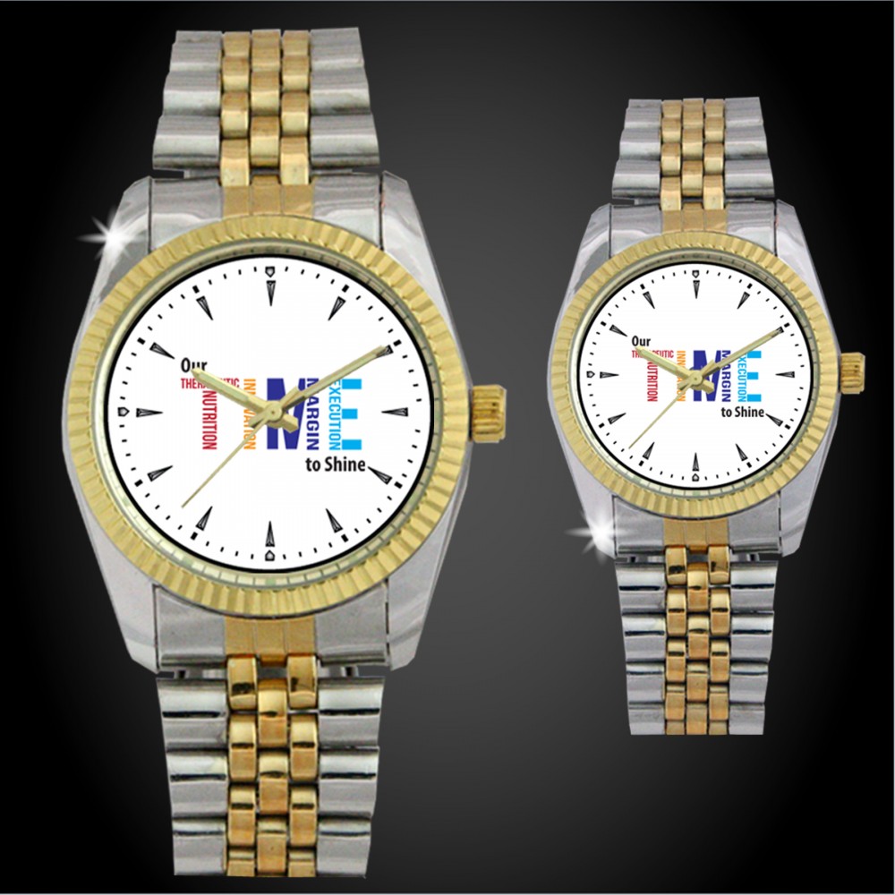 His or Hers 2 Tone Metal Band Watch with Crystal Dial Branded His or Hers 2 Tone Metal Band Watch with Crystal Dial Branded