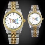 His or Hers 2 Tone Metal Band Watch with Crystal Dial Branded