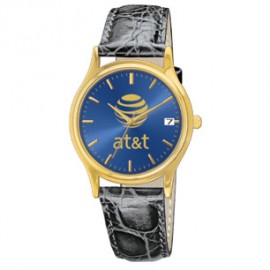 Mens' Leather Band Watch With Date Logo Printed